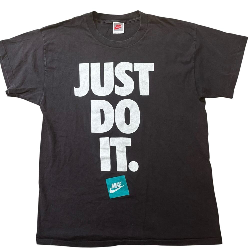 Vintage Nike Gray Tag Just Do It Graphic T-Shirt Single Stitch Black Men's Large